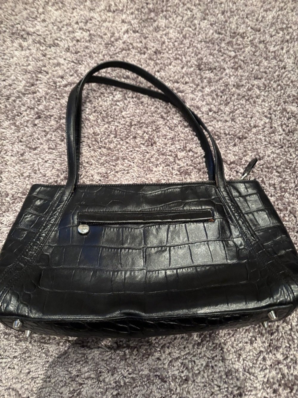 Monsac Black Croc-Embossed Shoulder Bag